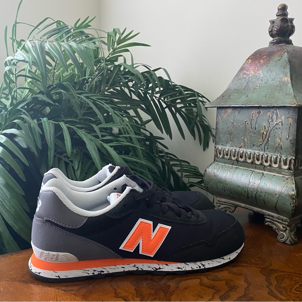 New Balance 515 Boys Black & Orange Suede Sneakers